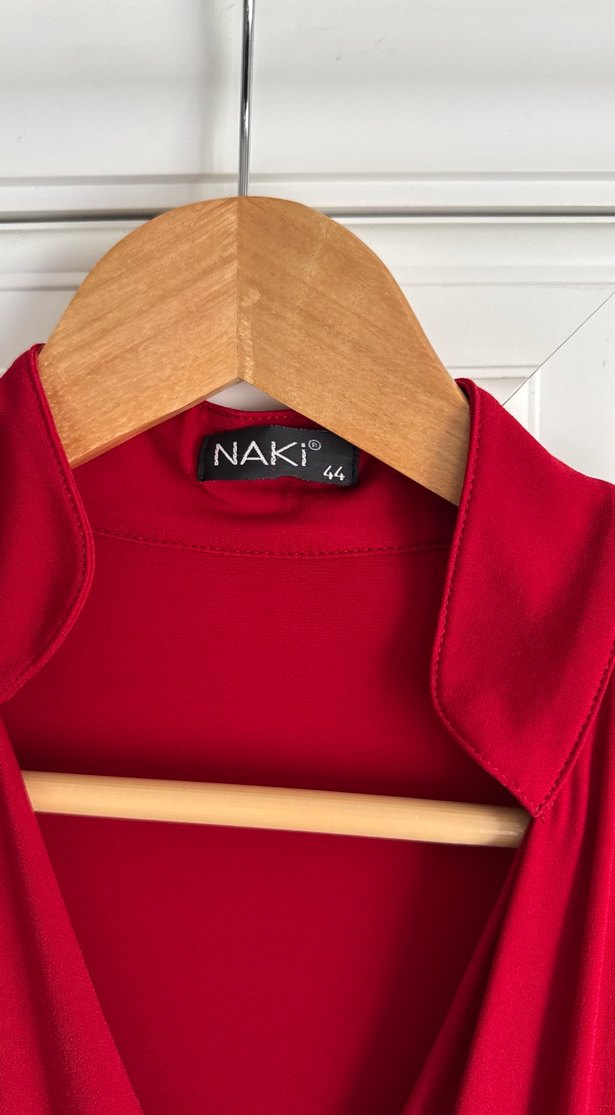 Naki 44  Kırmızı V Yaka elbise - Görsel 5