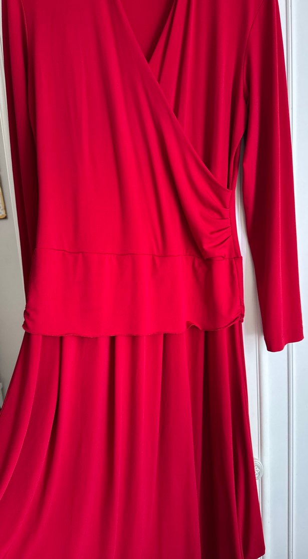 Naki 44  Kırmızı V Yaka elbise - Görsel 4