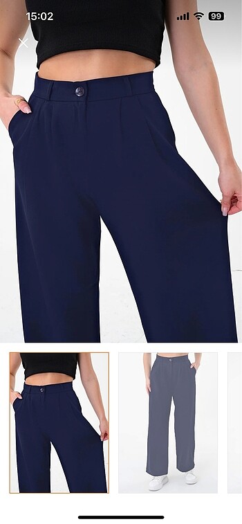 Koyu Lacivert WideLeg Kumaş Pantolon - Görsel 5