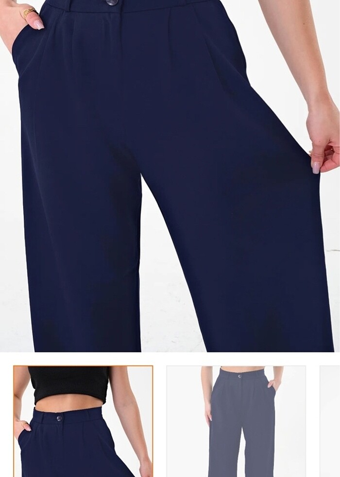 Koyu Lacivert WideLeg Kumaş Pantolon - Görsel 5