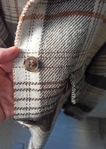 Gri Kahverengi Ekose Düğmeli Kadın Gömlek - Görsel 4