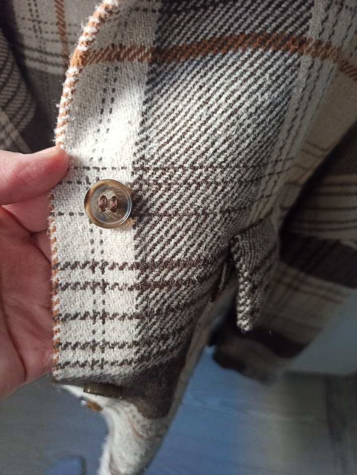 Gri Kahverengi Ekose Düğmeli Kadın Gömlek - Görsel 4