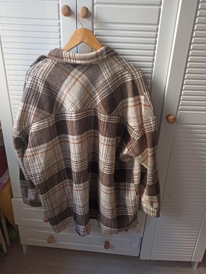 Gri Kahverengi Ekose Düğmeli Kadın Gömlek - Görsel 2