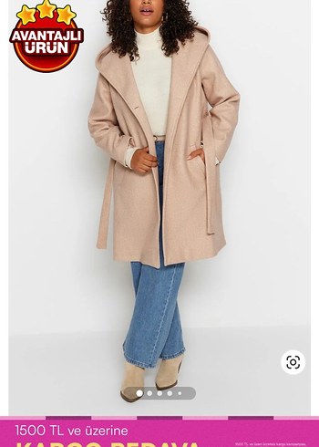 Kuşaklı Bej Kadın Kaban - Görsel 2