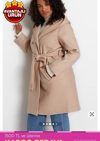 Kuşaklı Bej Kadın Kaban - Görsel 5