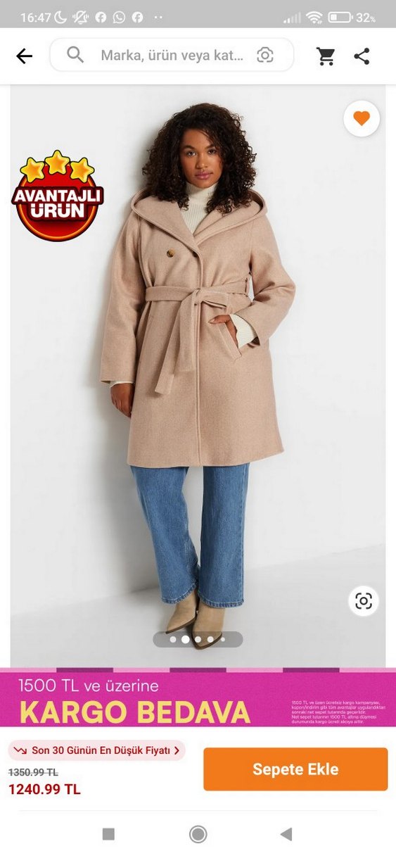 Kuşaklı Bej Kadın Kaban - Görsel 4