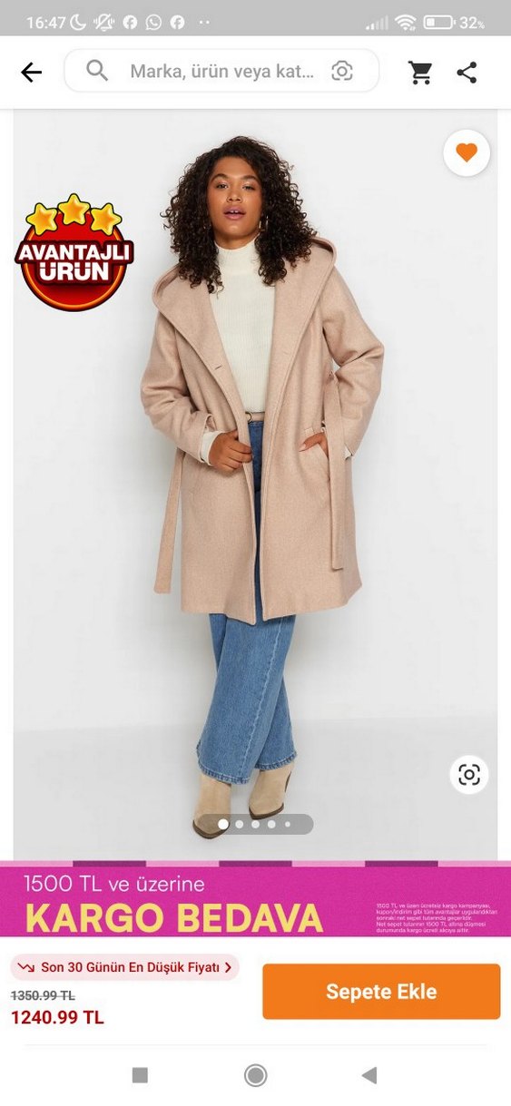 Kuşaklı Bej Kadın Kaban - Görsel 2