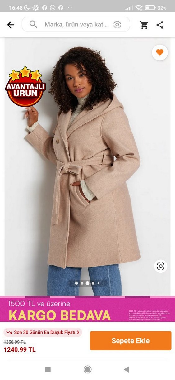 Kuşaklı Bej Kadın Kaban - Görsel 5