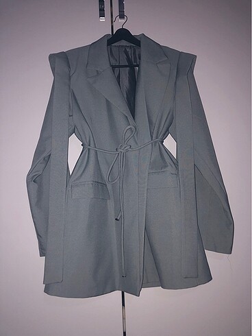 40 Beden gri Renk Kuşaklı blazer ceket