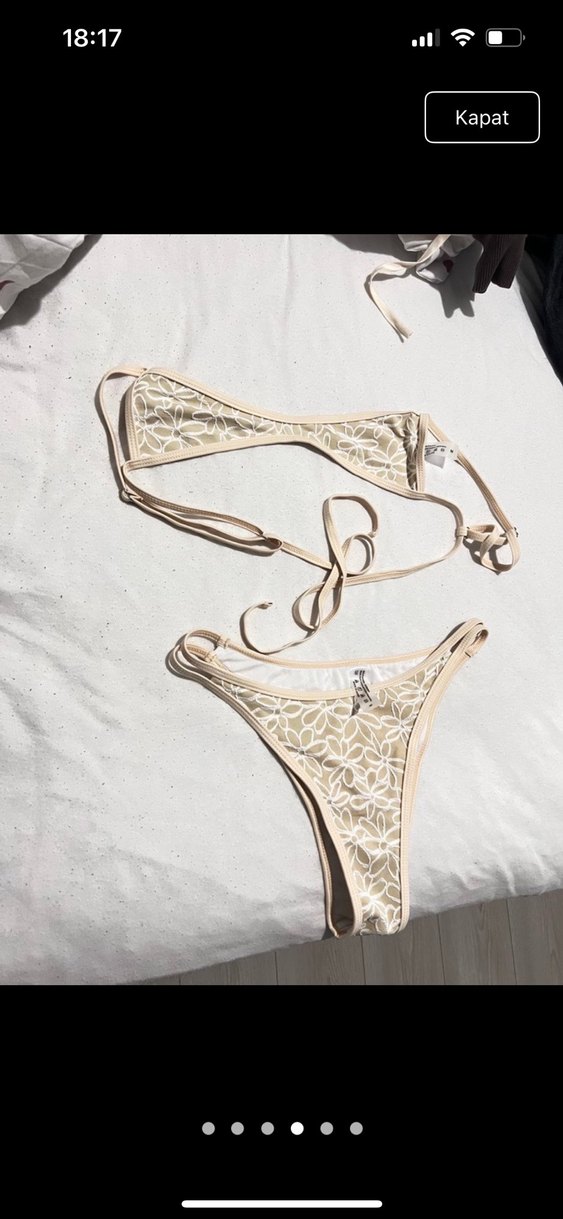 İnce Askılı Nakışlı Mini Bej Bikini - Görsel 2