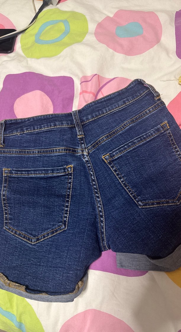 Koyu Mavi Bağcıklı Denim Şort - Görsel 3