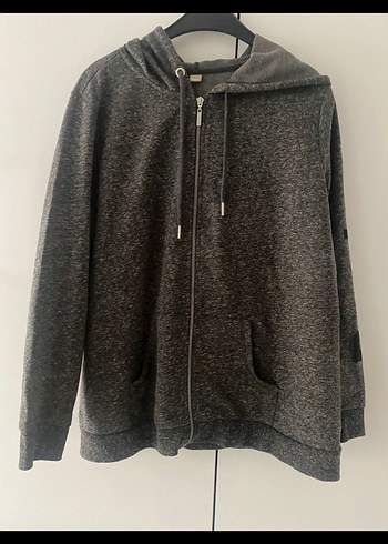Gri Kapüşonlu Fermuarlı Erkek Sweatshirt