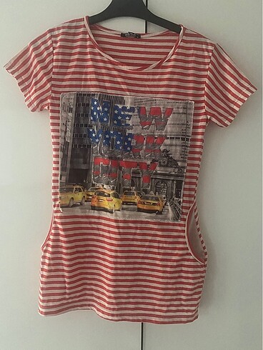 BDM Collection Kırmızı Beyaz Çizgili Bayan Tshirt