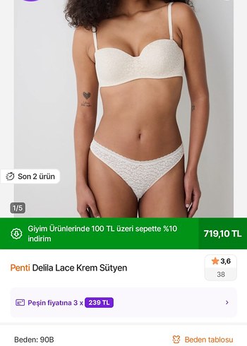 Penti Delila Dantel Krem Sütyen 85B