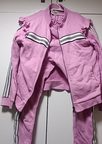 Kızlar için Fermuarlı Pembe Eşofman Takımı - Görsel 3