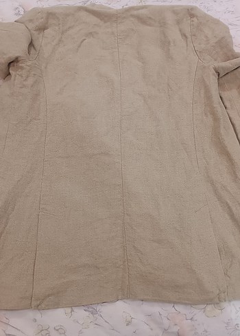 Bej Keten Midi Kadın Ceket - Görsel 8