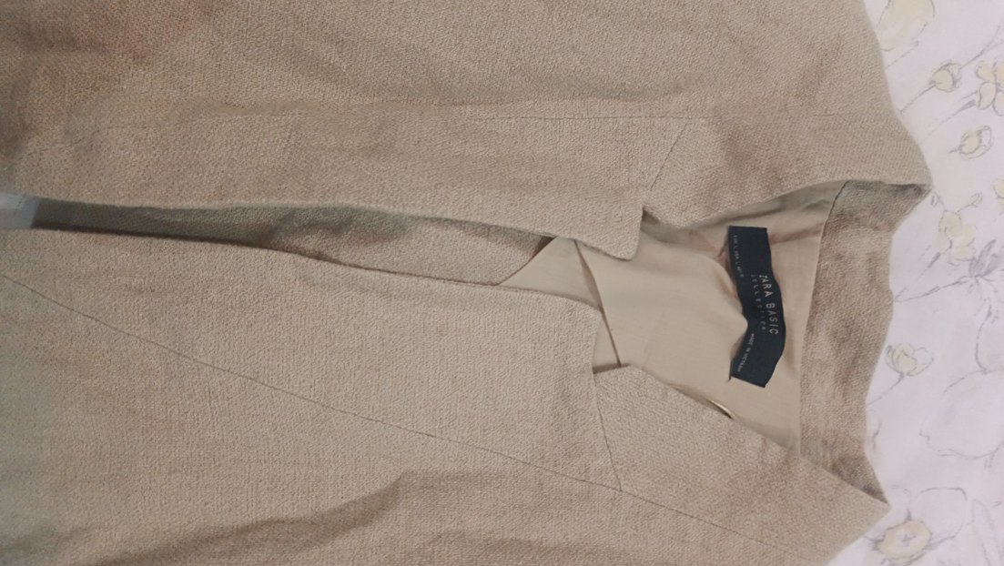 Bej Keten Midi Kadın Ceket - Görsel 5