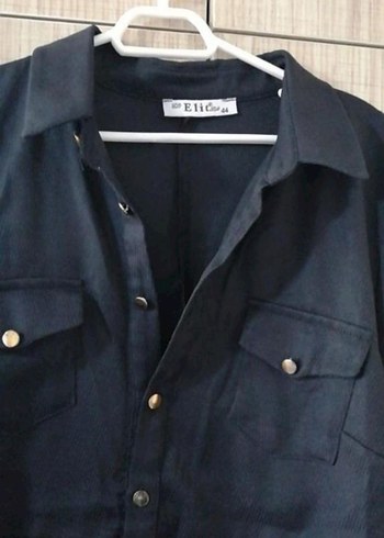 Siyah Uzun Keten Elbise Düğmeli - Görsel 2