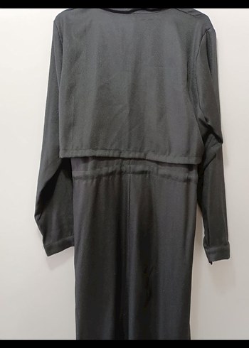 Siyah Uzun Keten Elbise Düğmeli - Görsel 8