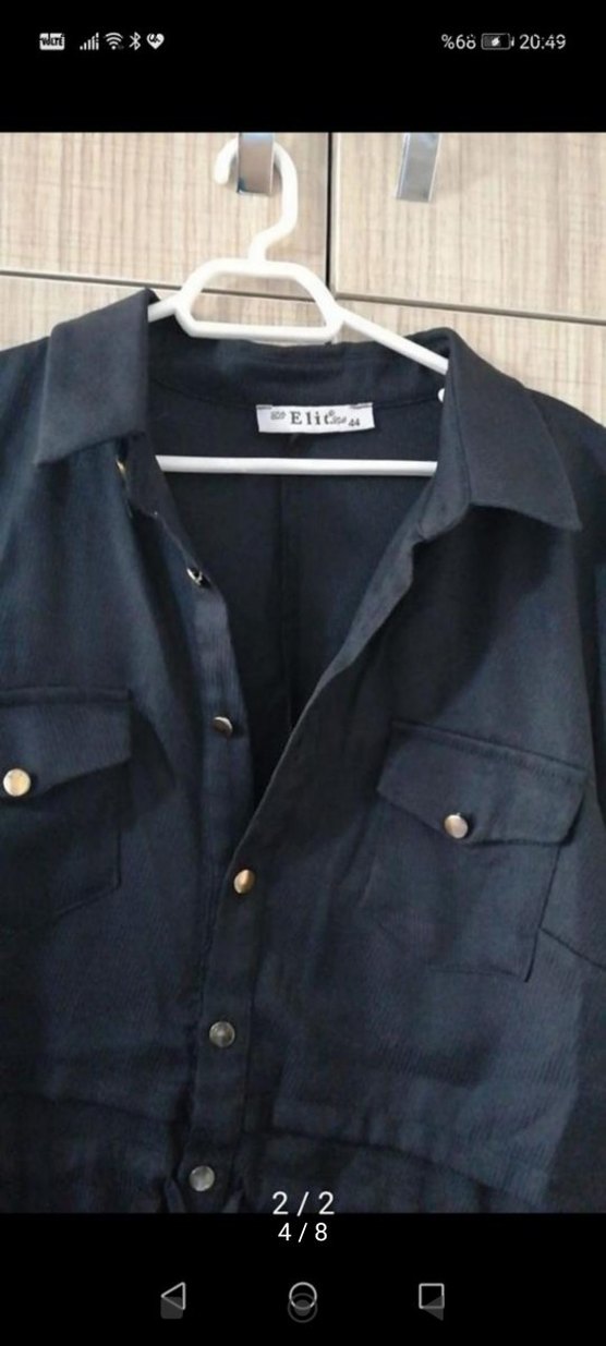 Siyah Uzun Keten Elbise Düğmeli - Görsel 2