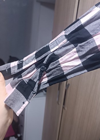 Pembe Siyah Kareli Kadın Gömlek - Görsel 5