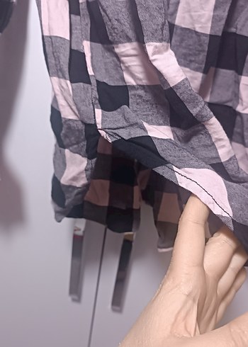 Pembe Siyah Kareli Kadın Gömlek - Görsel 4