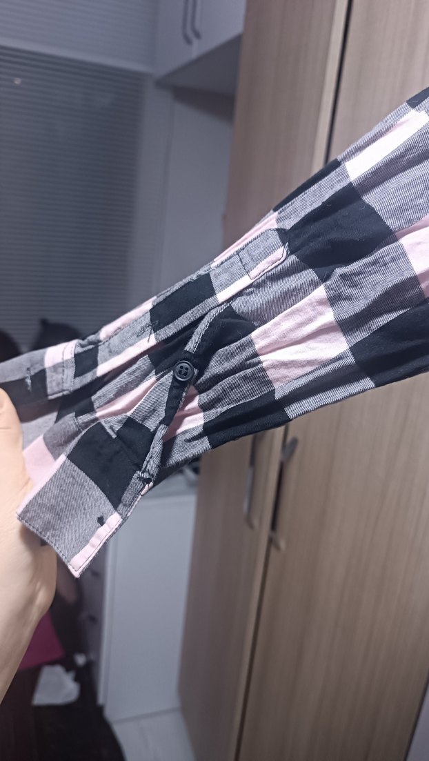 Pembe Siyah Kareli Kadın Gömlek - Görsel 5