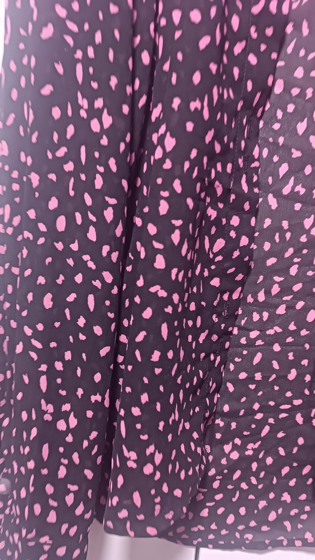 Düğmeli V Yaka Uzun Kollu Pembe Desenli Gömlek - Görsel 4