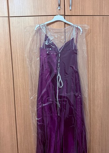 Mor Drapeli Uzun Abiye Elbise - Görsel 6