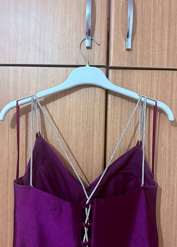 Mor Drapeli Uzun Abiye Elbise - Görsel 4