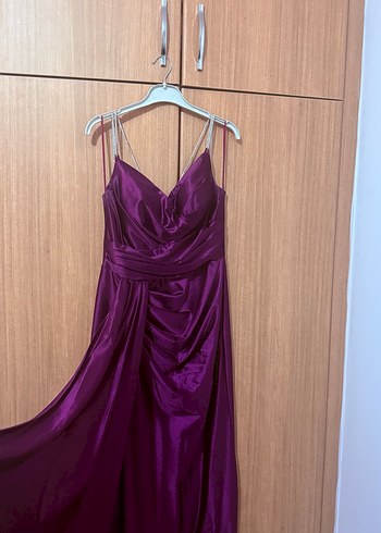 Mor Drapeli Uzun Abiye Elbise - Görsel 3