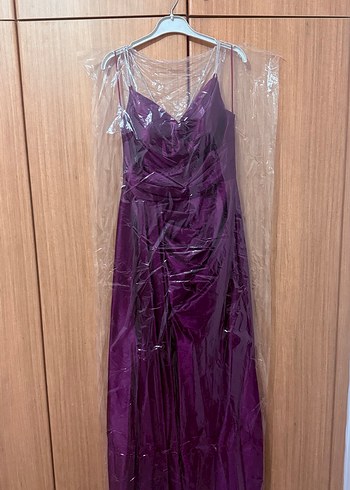 Mor Drapeli Uzun Abiye Elbise - Görsel 7