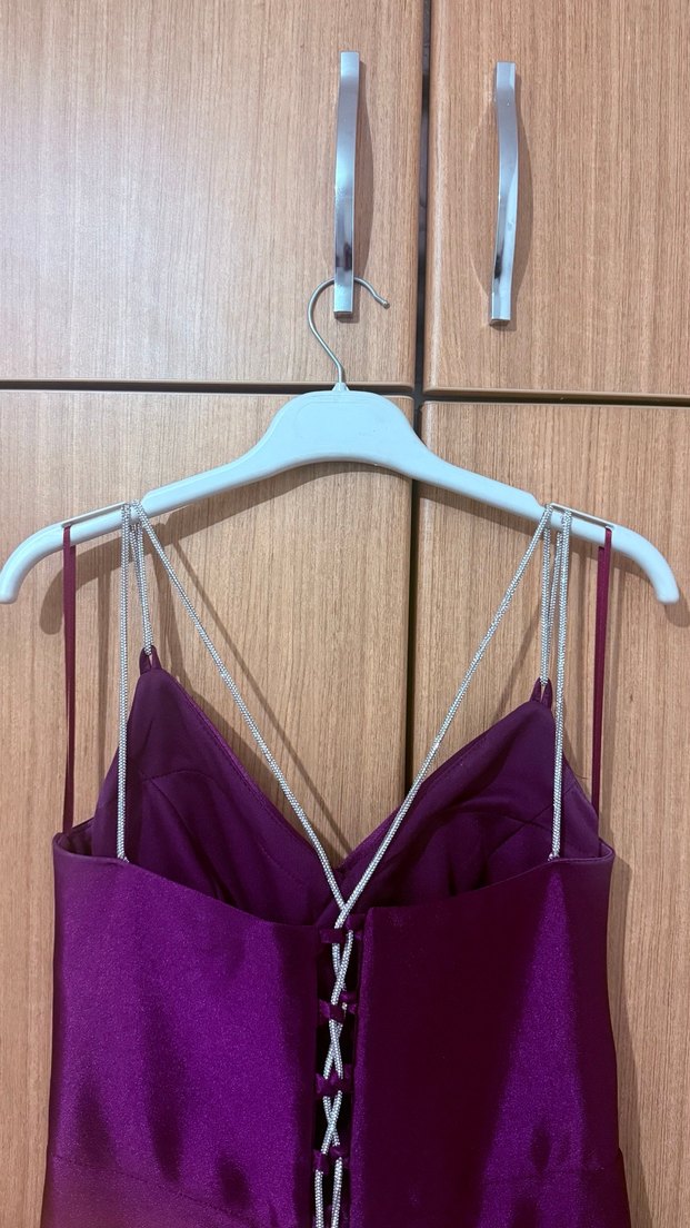 Mor Drapeli Uzun Abiye Elbise - Görsel 4