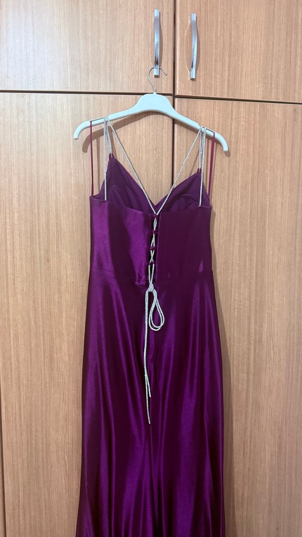 Mor Drapeli Uzun Abiye Elbise - Görsel 2