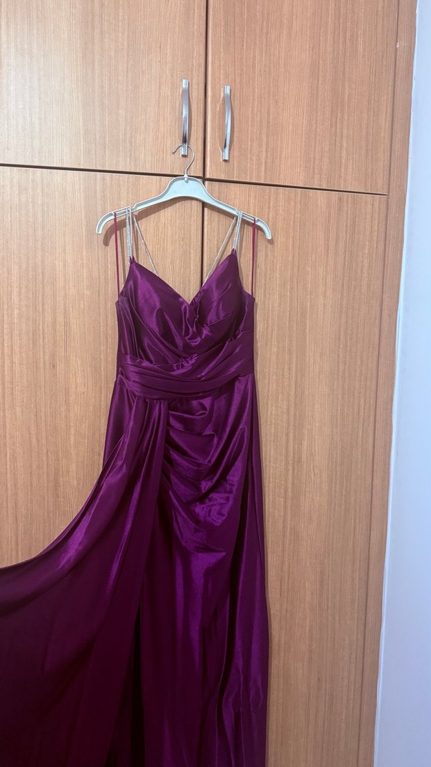 Mor Drapeli Uzun Abiye Elbise - Görsel 3