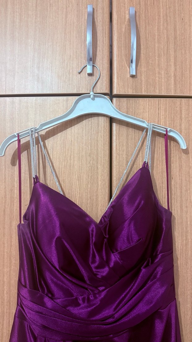 Mor Drapeli Uzun Abiye Elbise - Görsel 5