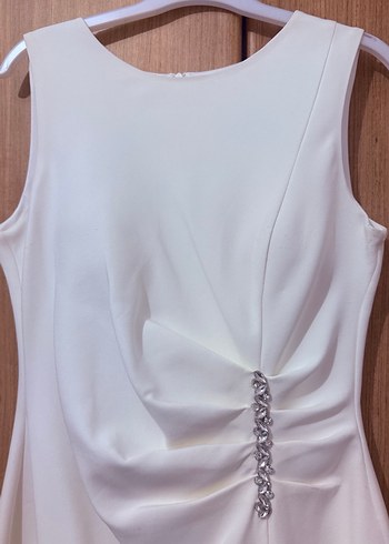 Beyaz Drapeli Uzun Abiye Elbise - Görsel 3