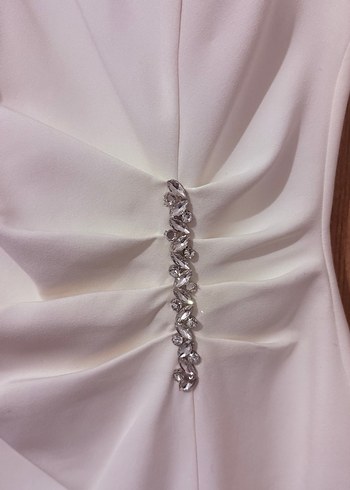 Beyaz Drapeli Uzun Abiye Elbise - Görsel 4