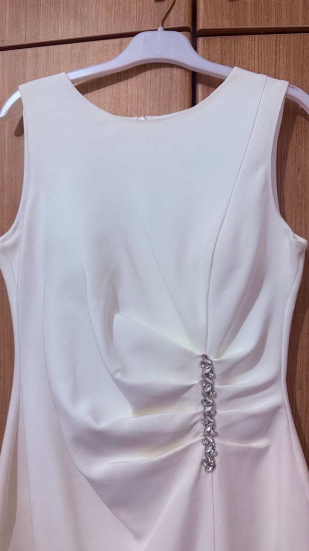 Beyaz Drapeli Uzun Abiye Elbise - Görsel 3