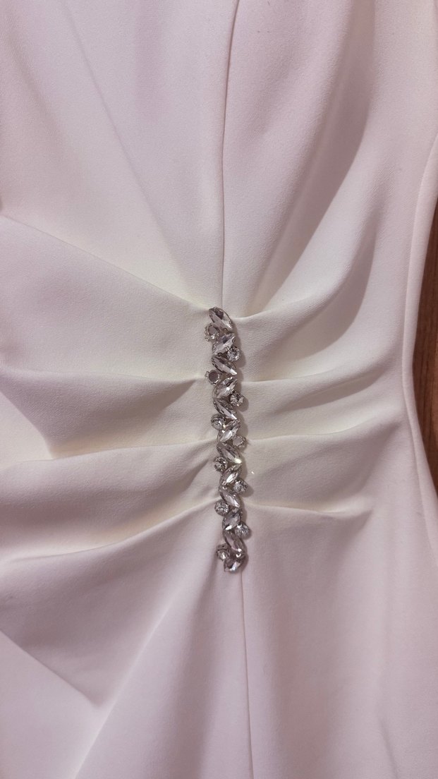 Beyaz Drapeli Uzun Abiye Elbise - Görsel 4