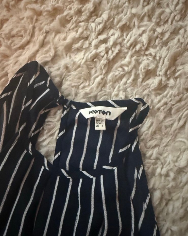 Kemerli Siyah Çizgili Uzun Tulum - Görsel 2