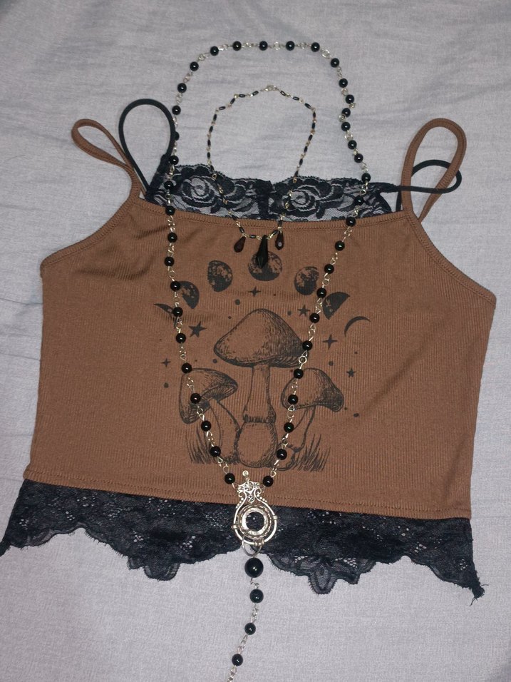 kahverengi dantelli crop bluz fairycore gotik - Görsel 2