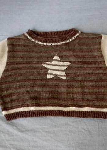 Yıldızlı Kahverengi Çizgili Örgü Crop Kazak fairycore y2k grunge - Görsel 2