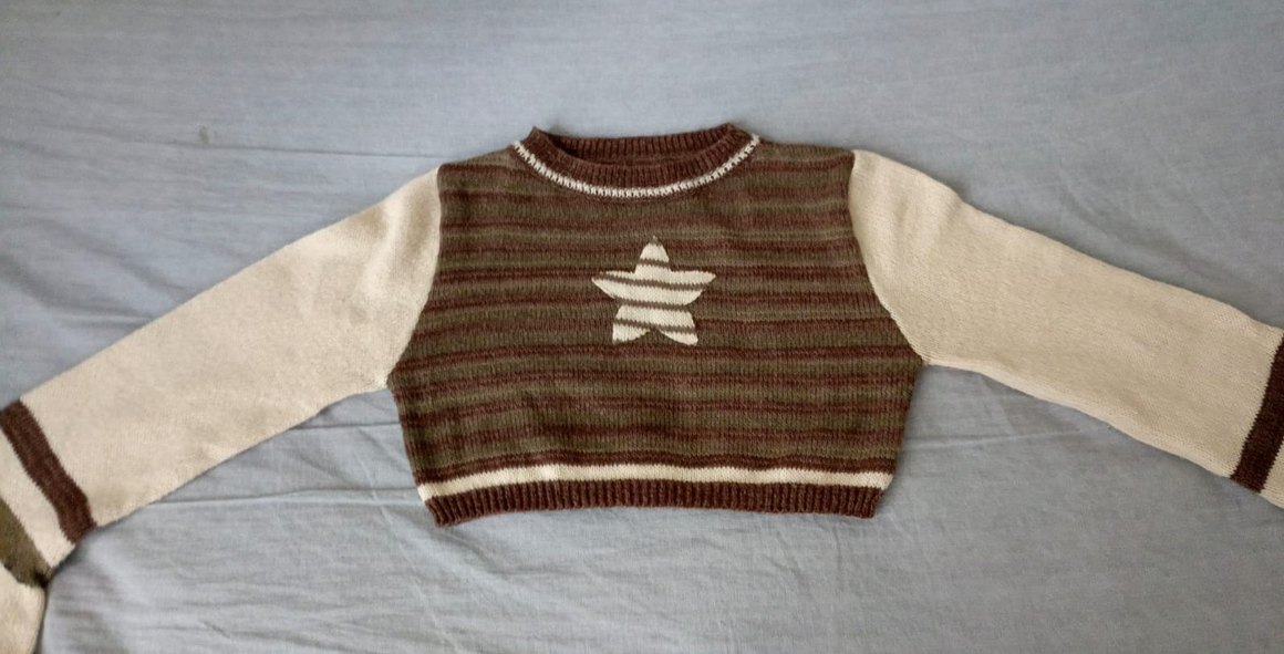 Yıldızlı Kahverengi Çizgili Örgü Crop Kazak fairycore y2k grunge - Görsel 2