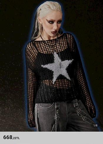 Nakışlı Siyah Örgü delikli file kazak gotik grunge killstar goth - Görsel 2