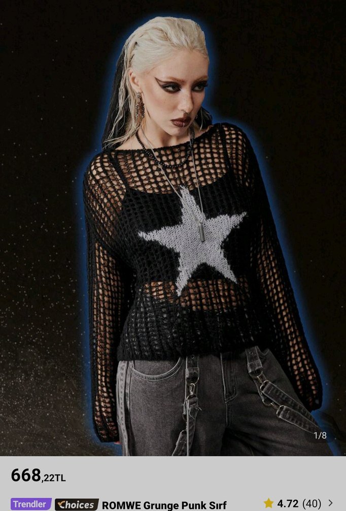 Nakışlı Siyah Örgü delikli file kazak gotik grunge killstar goth - Görsel 2