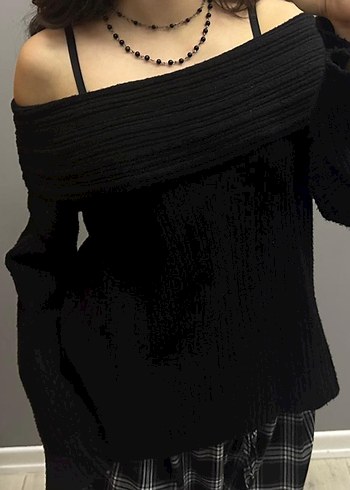 Madonna yaka siyah kazak oversize goth killstar grunge gotik - Görsel 2