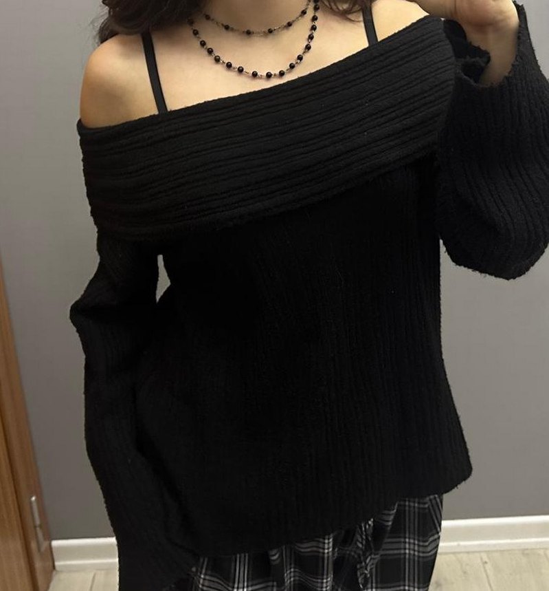 Madonna yaka siyah kazak oversize goth killstar grunge gotik - Görsel 2