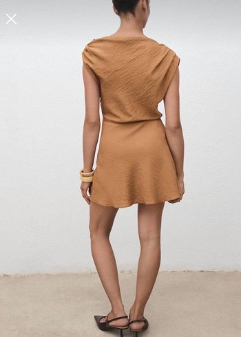Mango Drapeli asimetrik camel elbise - Görsel 3
