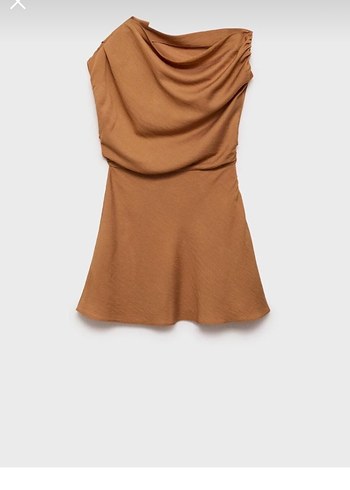 Mango Drapeli asimetrik camel elbise - Görsel 2